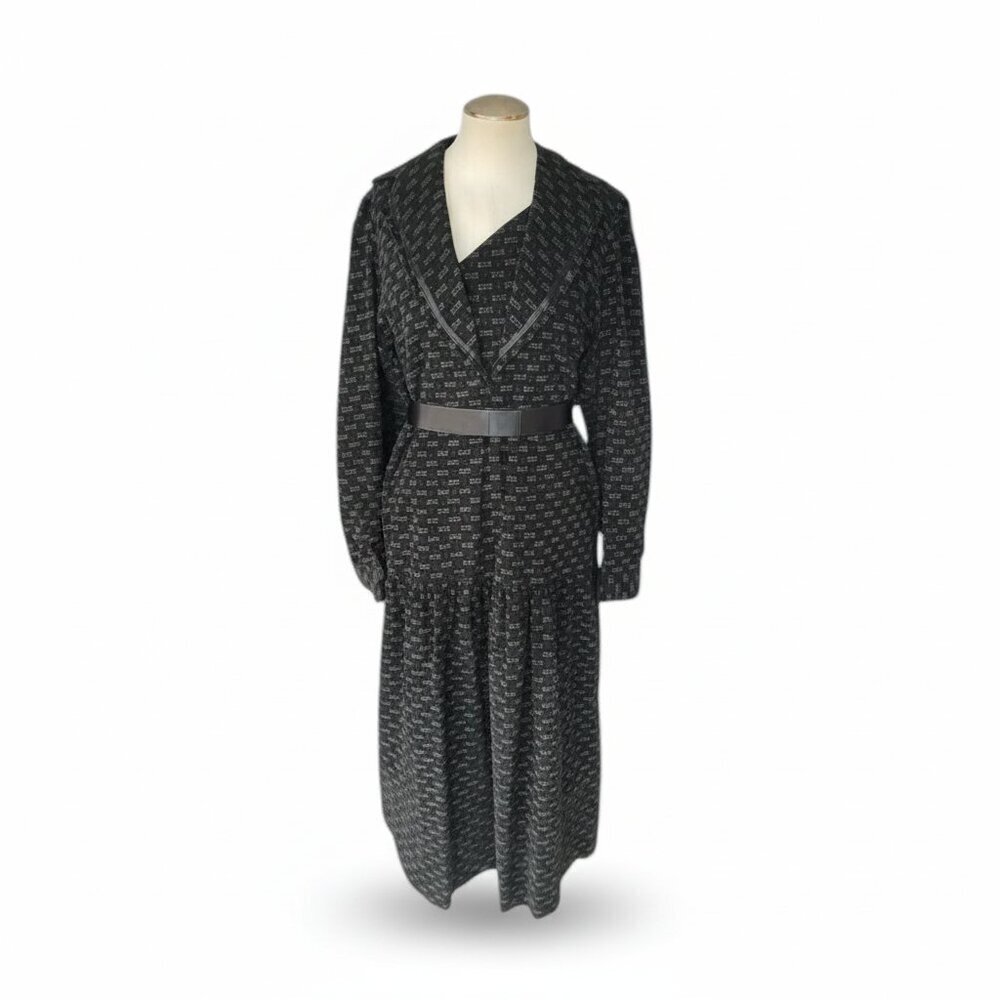 Vintage Norman Shermaler Black Cotton Button Front Dress Size 10 USA